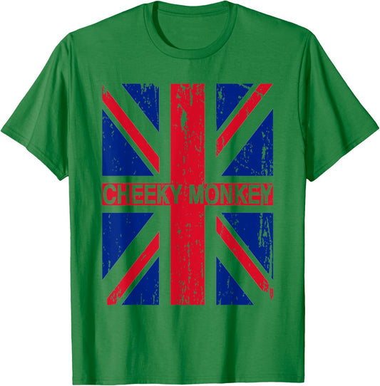 Cheeky Monkey Union Jack Great Britain Flag British Slang T-Shirt - T-Shirt | Irish Green