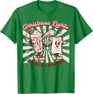 Trendy Christmas Retro Santa Equality Co. Christmas Lights & Equal Rights Feminist T-Shirt - T-Shirt | Irish Green