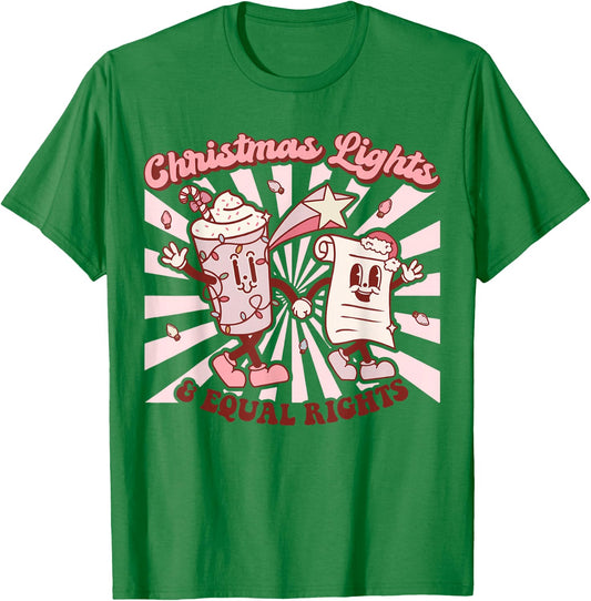 Trendy Christmas Retro Santa Equality Co. Christmas Lights & Equal Rights Feminist T-Shirt - T-Shirt | Irish Green