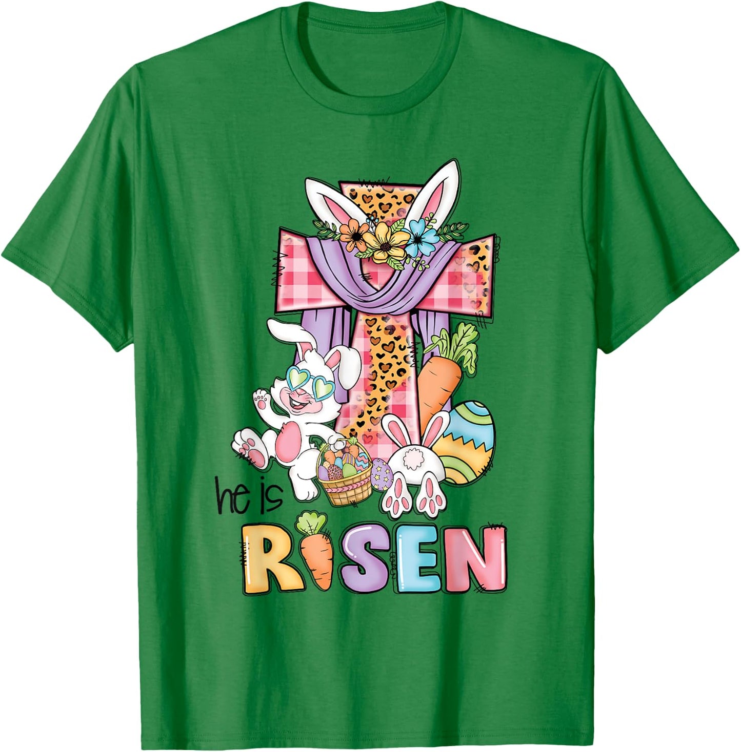 He is Risen Floral Cross Vintage Happy Easter Day T-Shirt - T-Shirt | Irish Green