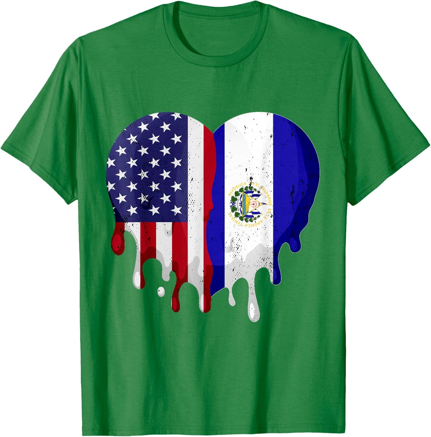 American Salvadoran Hispanic Heritage Month Flag Heart T-Shirt - T-Shirt | Irish Green