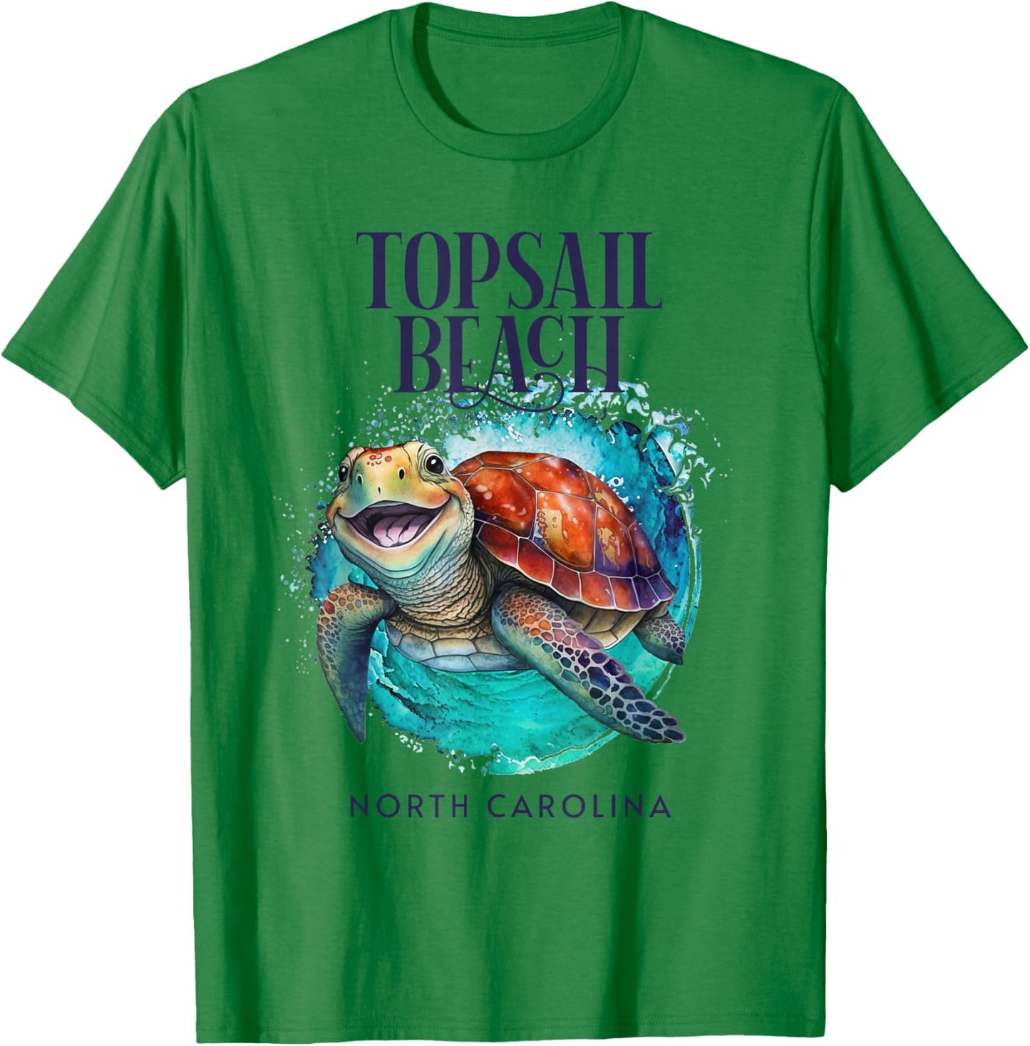 Topsail Beach North Carolina Watercolor Happy Sea Turtle Men Women Kids T-Shirt - T-Shirt | Irish Green