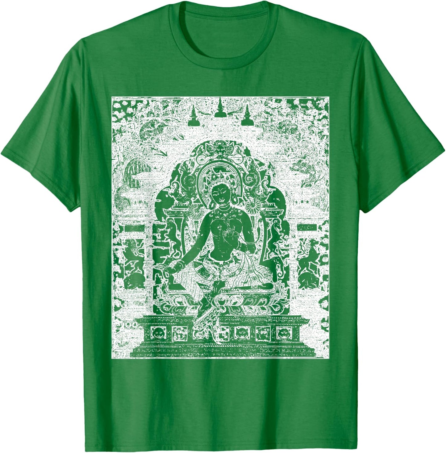 Green Tara Mantra Buddha Tibetan Vajrayana Buddhism T-Shirt - T-Shirt | Irish Green
