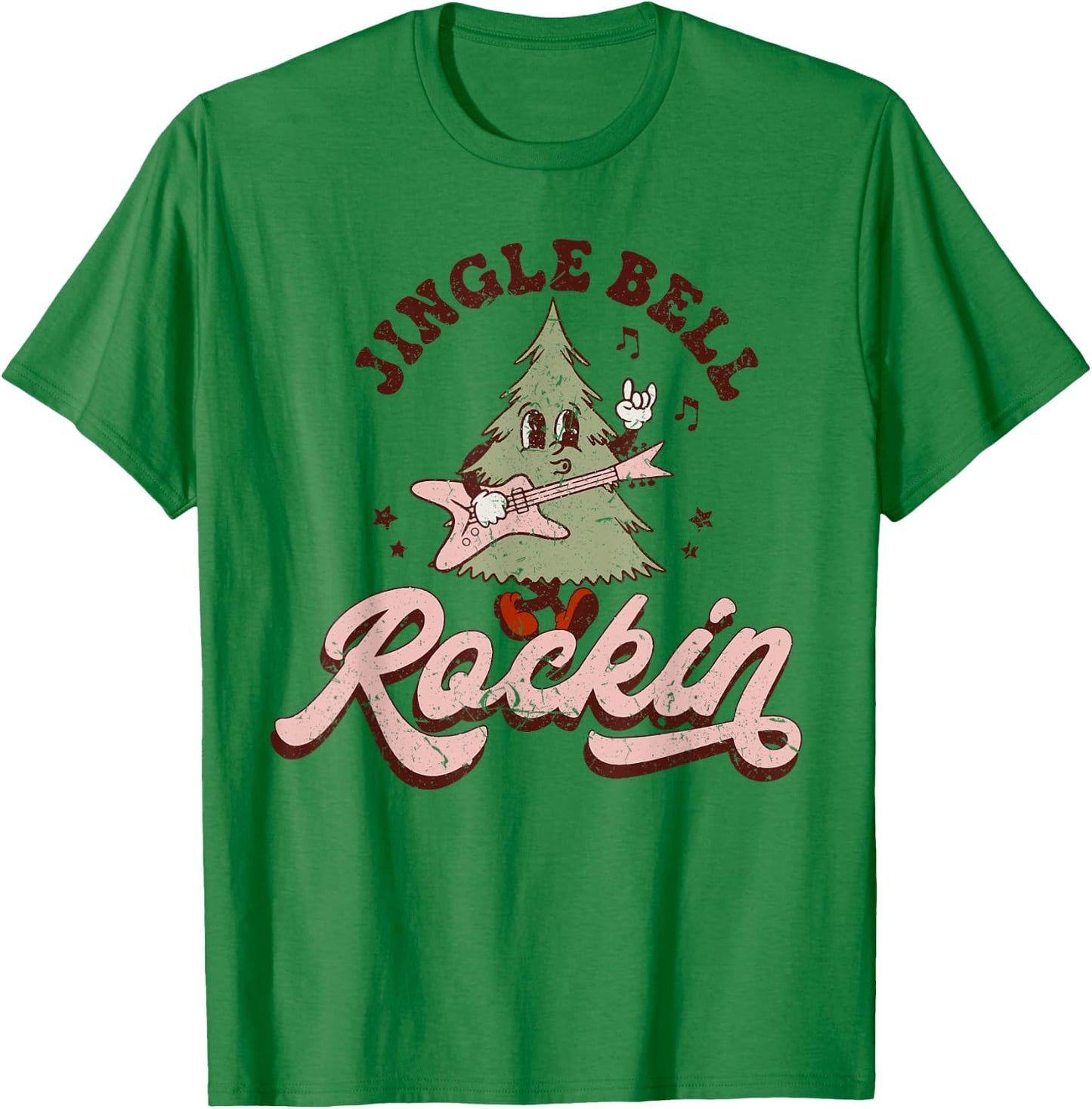 Jingle Bell Rock Rockin' Christmas Tree Retro Music Gifts T-Shirt - T-Shirt | Irish Green