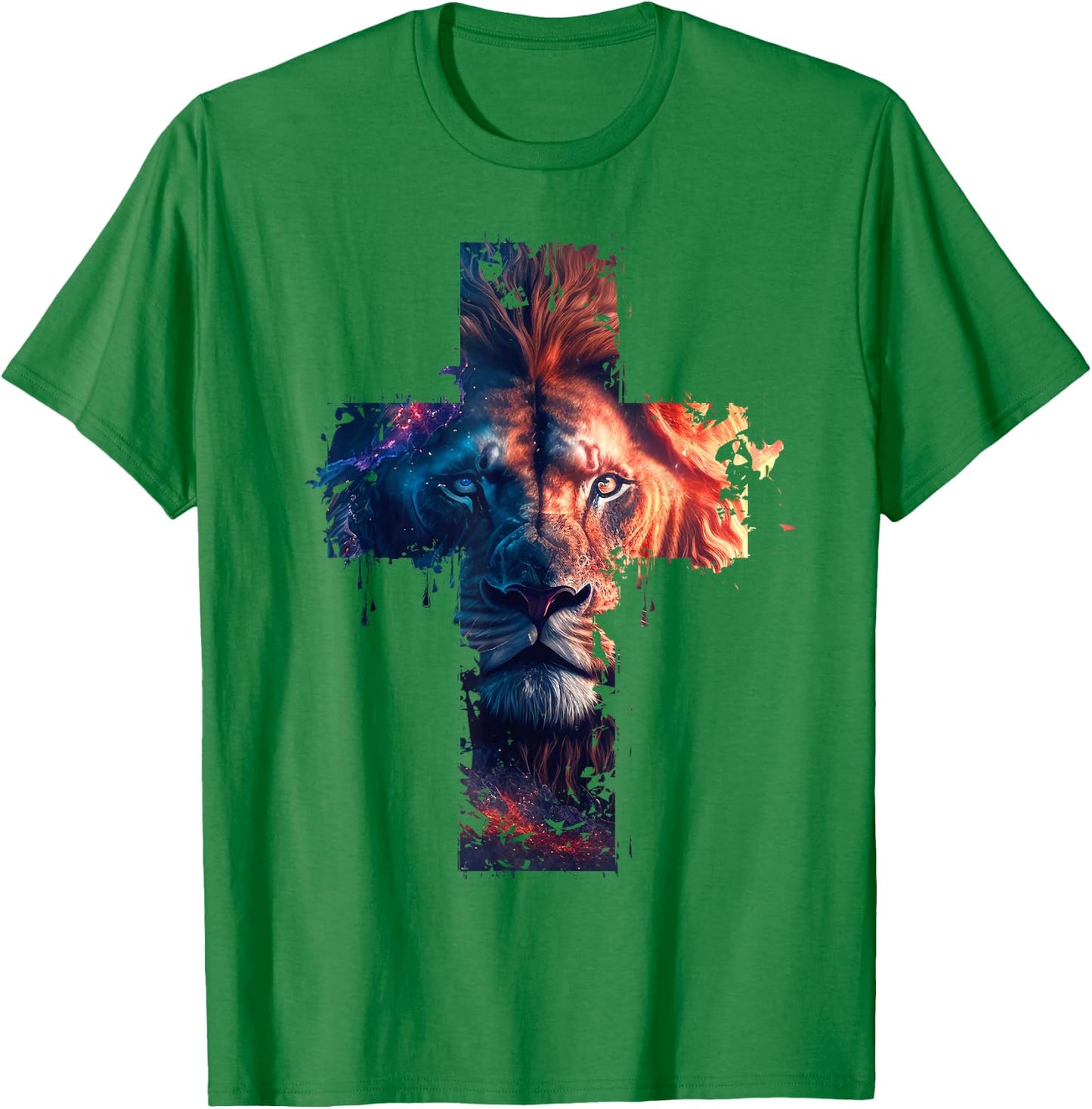 Lion of Judah Cross of Jesus Christ Christian Faith Graphic T-Shirt - T-Shirt | Irish Green