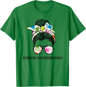 Childcare Assistant Director Messy Bun T-Shirt - T-Shirt | Irish Green