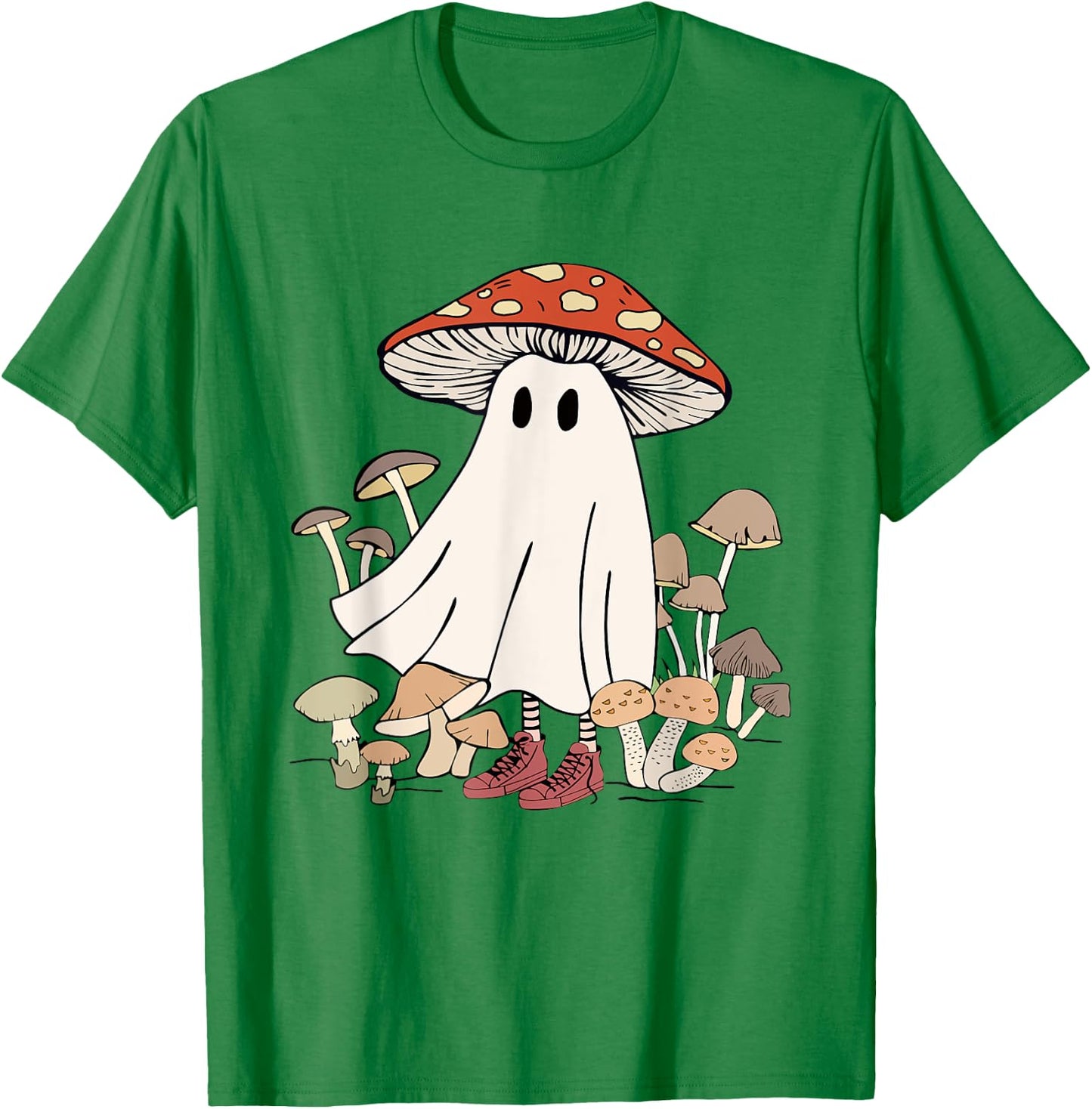 Mushroom Ghost Spooky Season Creepy Mushroom Boo Halloween T-Shirt - T-Shirt | Irish Green