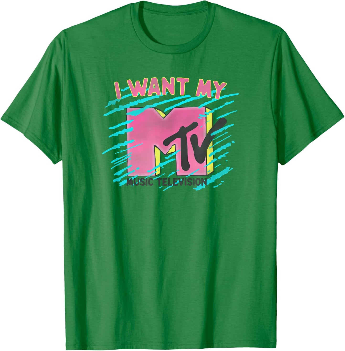 MTV Music Television I Want My MTV Neon Classic Logo T-Shirt - T-Shirt | Irish Green