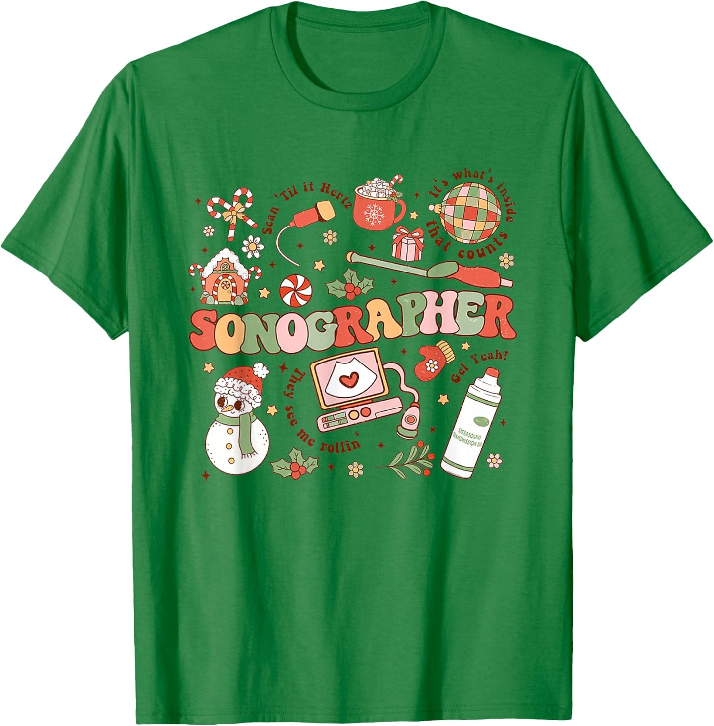 Women Retro Christmas Sonographer Ultrasound Technologist T-Shirt - T-Shirt | Irish Green