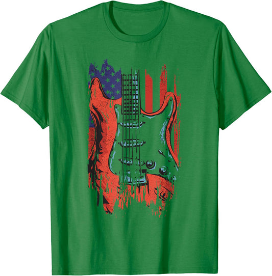 American Flag Guitar 4th of July Guitarist USA Country Music T-Shirt - T-Shirt | Irish Green
