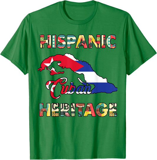 Cuba Flag Men Women Kids Cuban Hispanic Heritage Month Proud T-Shirt - T-Shirt | Irish Green