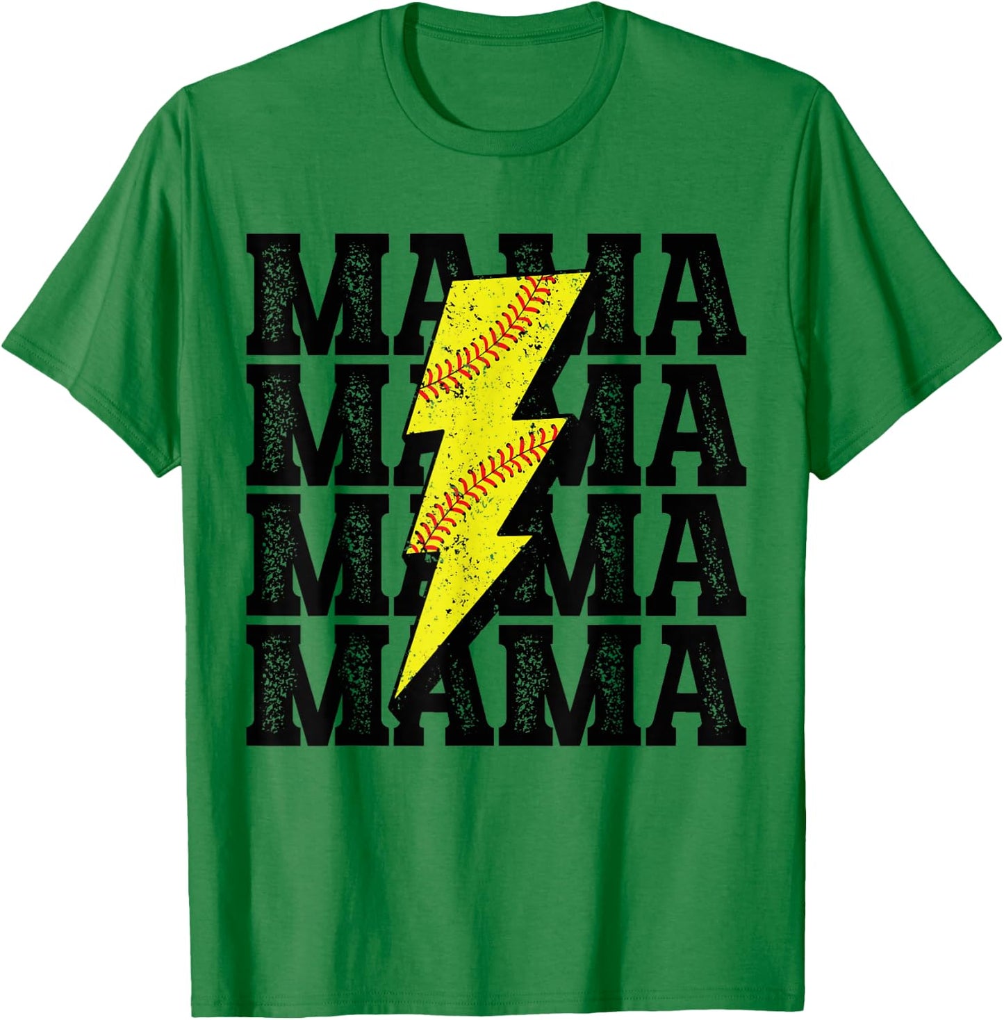 Vintage Softball Mama Distressed Lightning Bolt Mom T-Shirt - T-Shirt | Irish Green