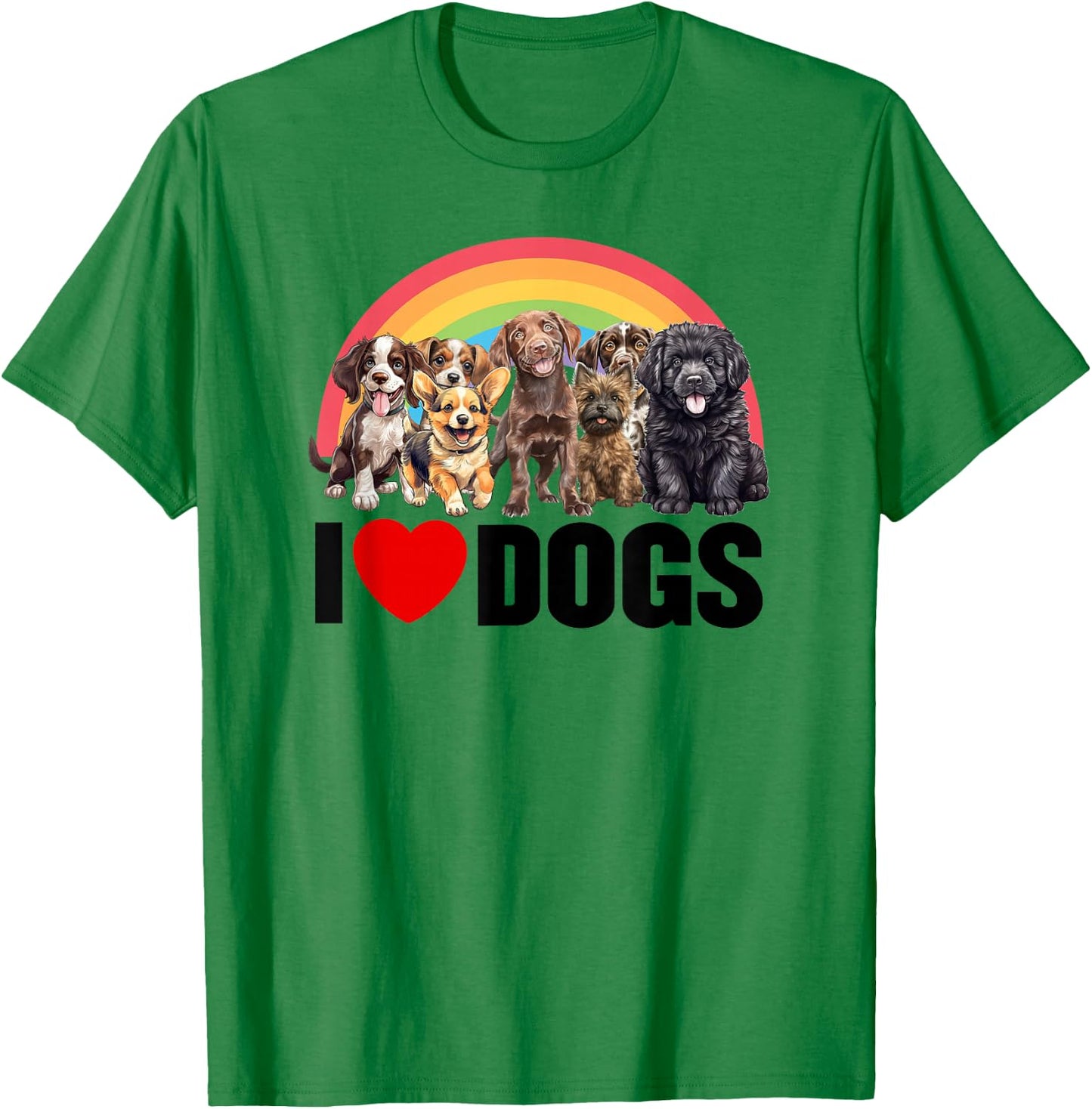 I Love Dogs Shirt, Cute Rainbow Shirt, Funny I Heart Dogs T-Shirt - T-Shirt | Irish Green