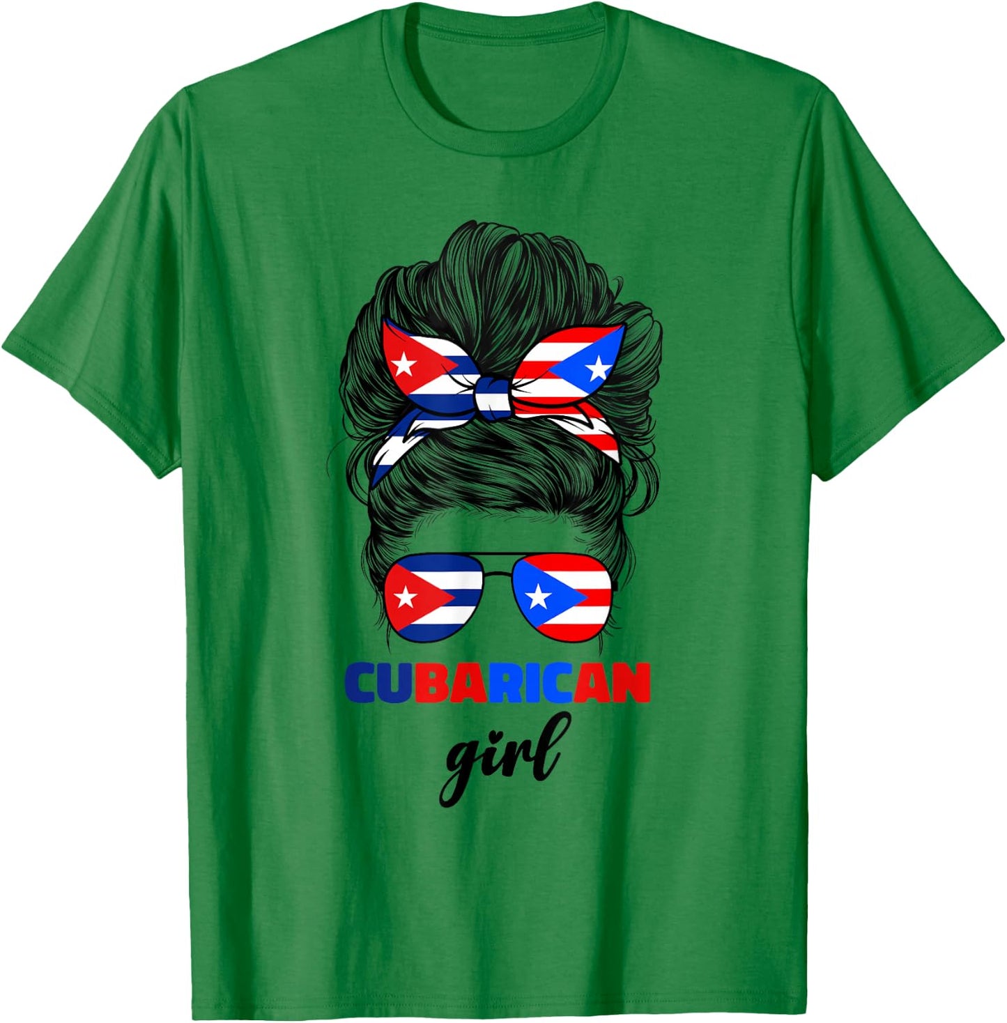 Half Cuban And Puerto Rican Rico Cuba Flag Cubarican Girl T-Shirt - T-Shirt | Irish Green