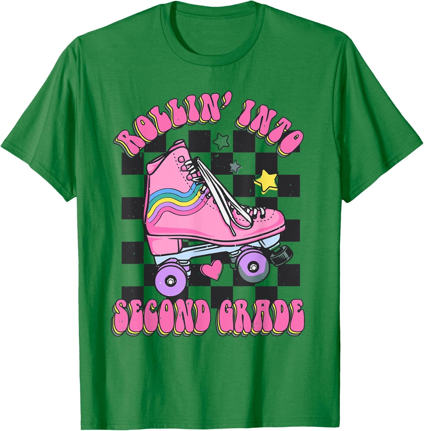 Kids Back To School Skating Rollin Into Second 2nd Grade T-Shirt - T-Shirt | Irish Green