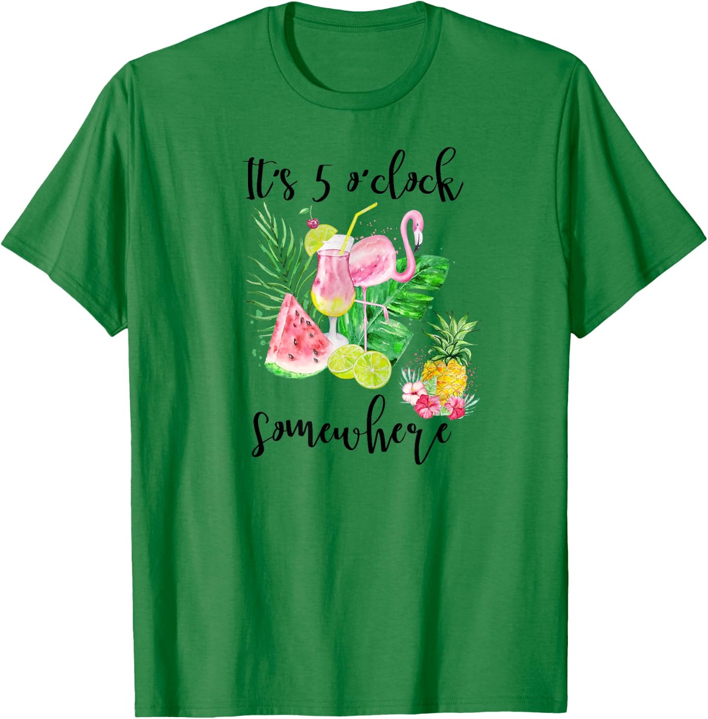 It's 5 Oclock Somewhere Funny Flamingo Drinking a Margarita T-Shirt - T-Shirt | Irish Green