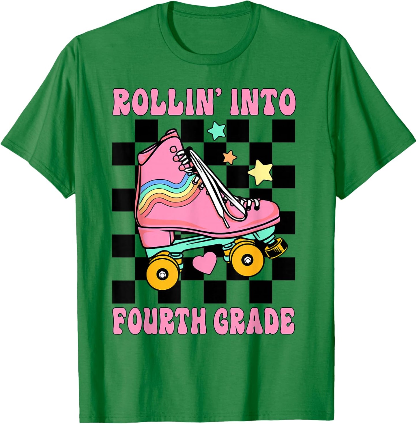Rolling Into Fourth Grade Retro Roller Skates Back To School T-Shirt - T-Shirt | Irish Green