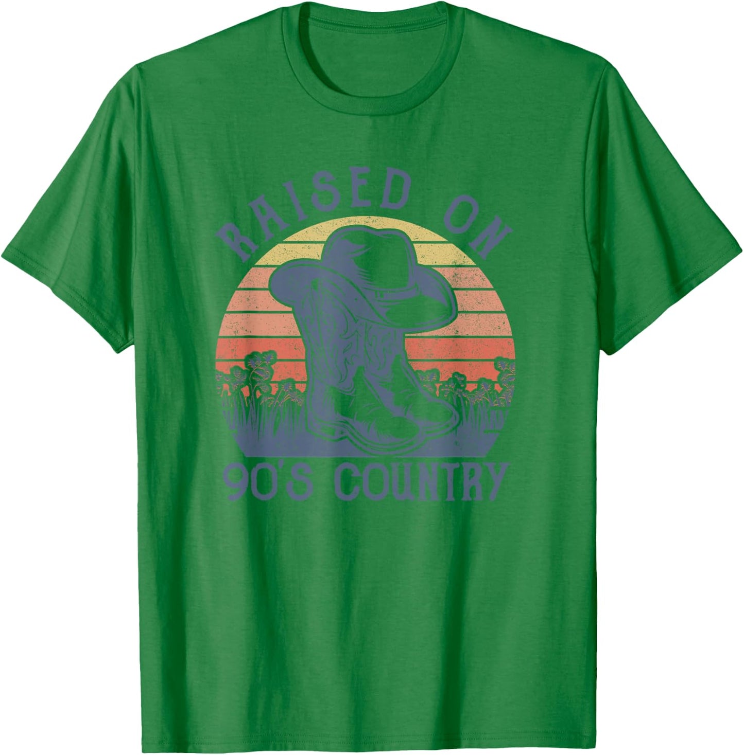 Vintage Western Raised On 90's Country Music Cowboy Hat T-Shirt - T-Shirt | Irish Green