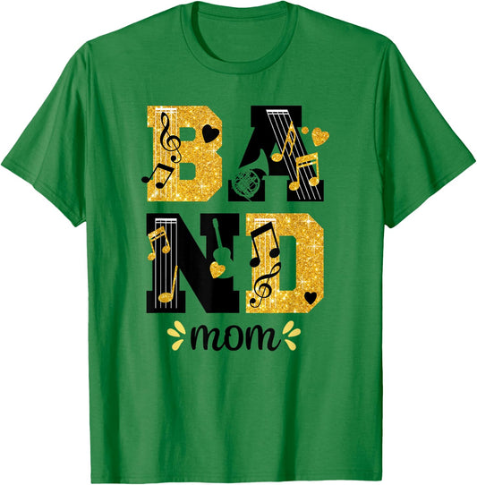Proud Band Mom Musical Marching Band Mom Yellow and Black T-Shirt - T-Shirt | Irish Green