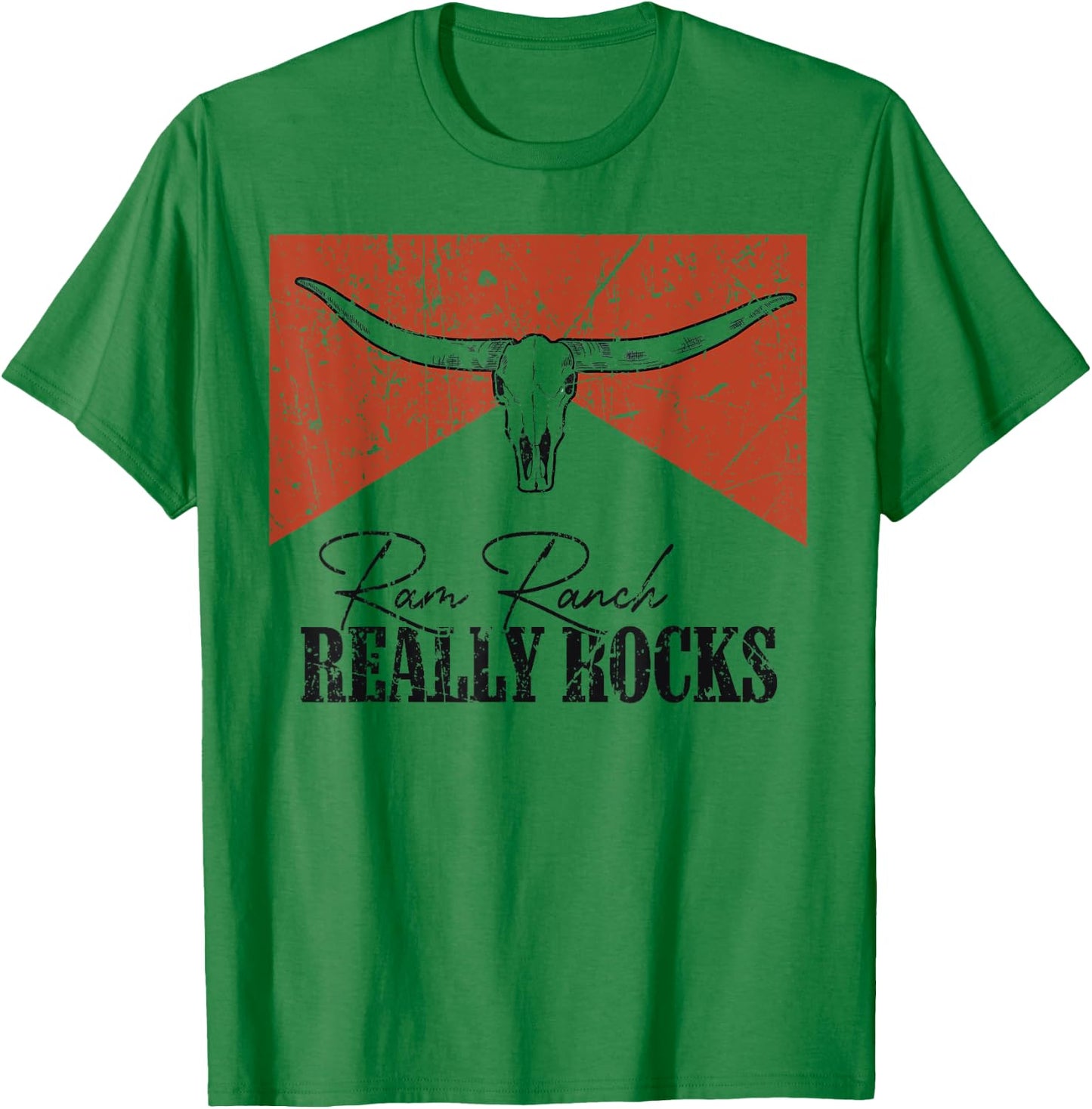 Vintage Bull Skull Ram Ranch Really Rocks Western Country T-Shirt - T-Shirt | Irish Green