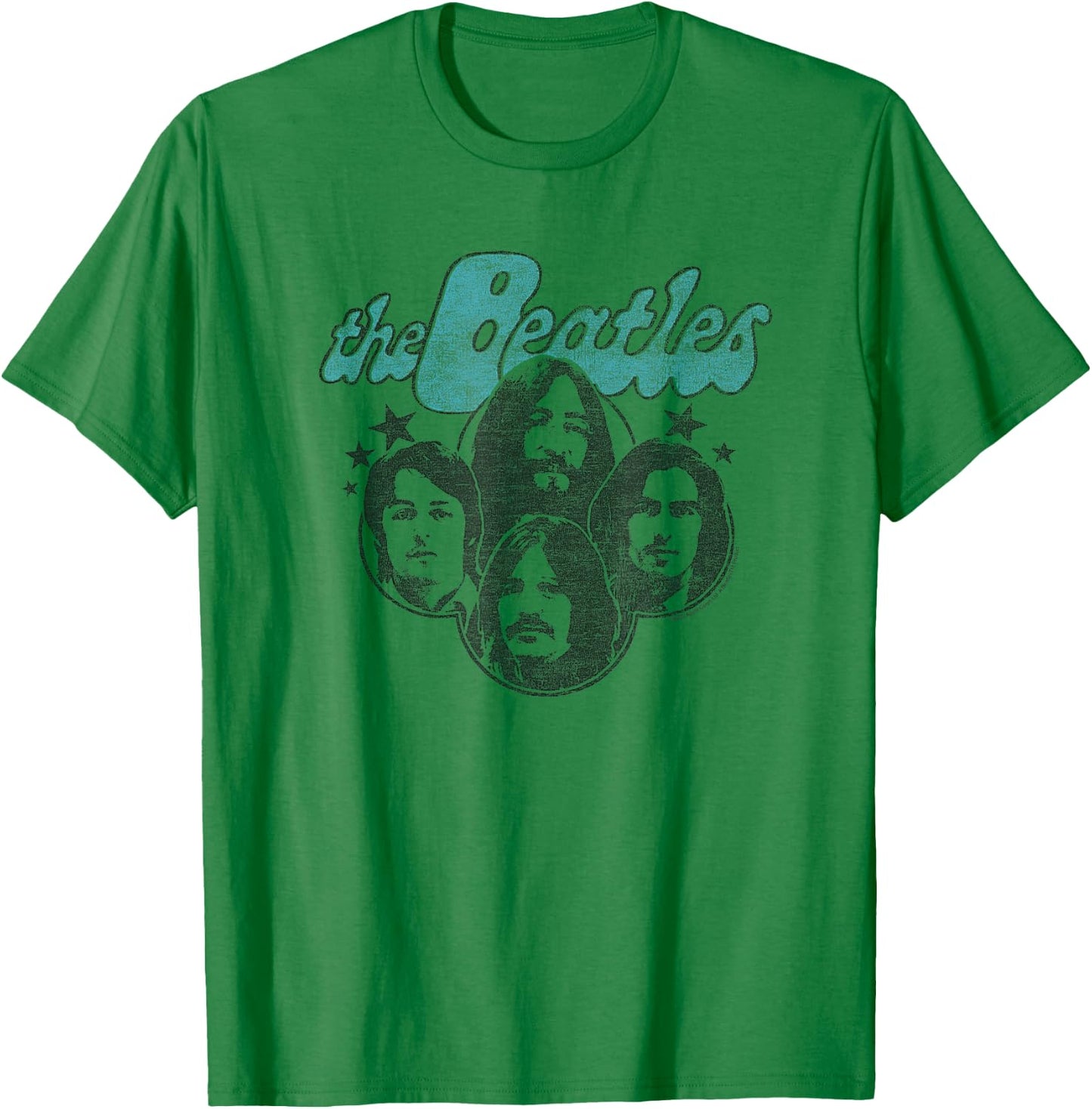 The Beatles - Groovy Blue Logo with Band Member Faces T-Shirt - T-Shirt | Irish Green