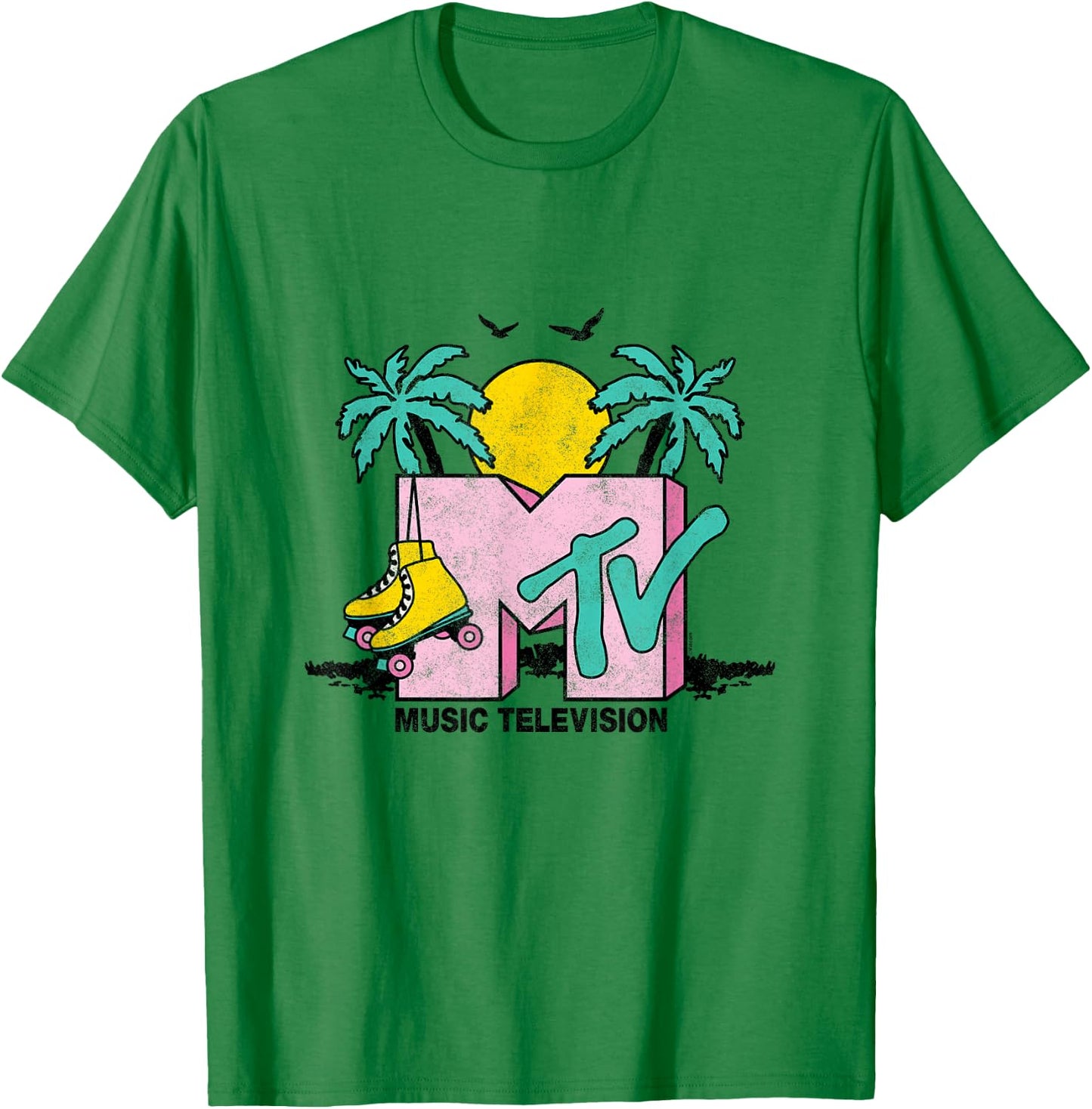 MTV - Malibu Beach Roller Skate Mtv Logo T-Shirt - T-Shirt | Irish Green