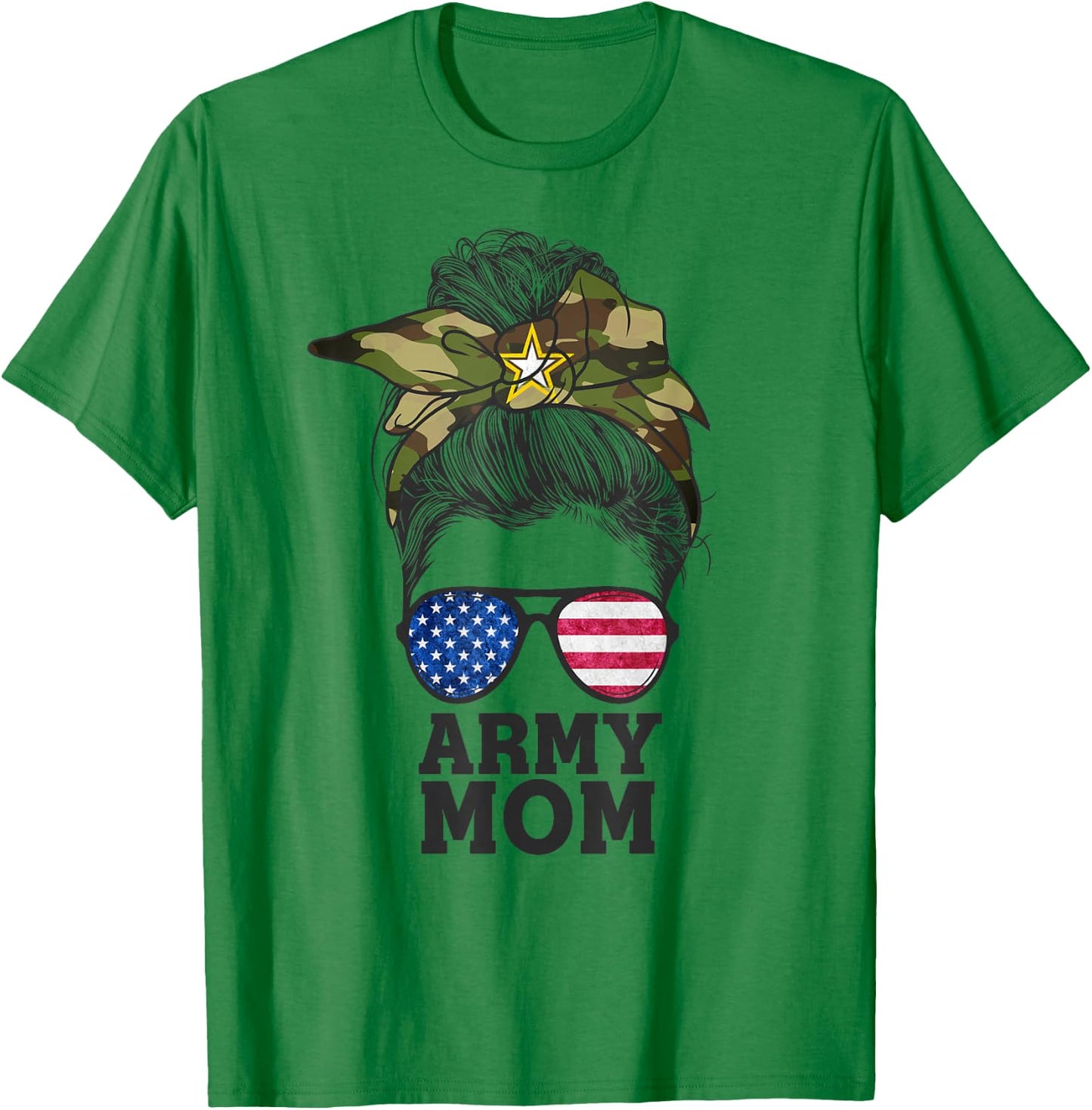 Funny Army Mom Messy Bun Hair Glasses T-Shirt - T-Shirt | Irish Green