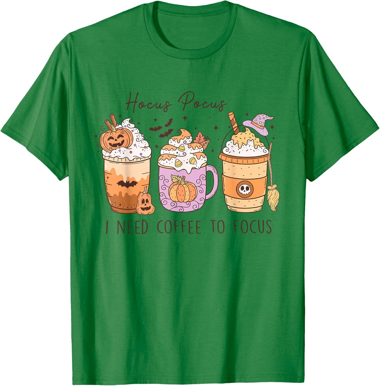 Hocus Pocus I Need Coffee To Focus Vintage Halloween T-Shirt - T-Shirt | Irish Green