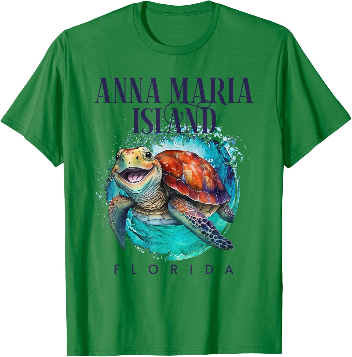 Anna Maria Island Florida Watercolor Happy Sea Turtle T-Shirt - T-Shirt | Irish Green