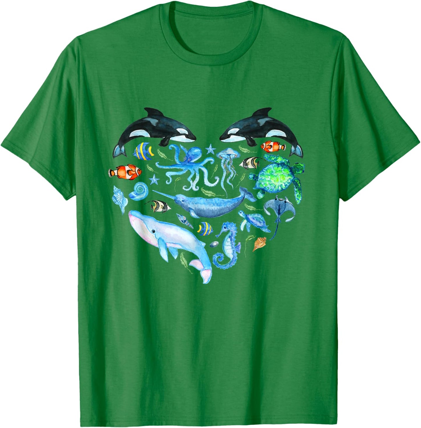Watercolor Sea Animals Kids Ocean Wildlife Marine Creatures T-Shirt - T-Shirt | Irish Green