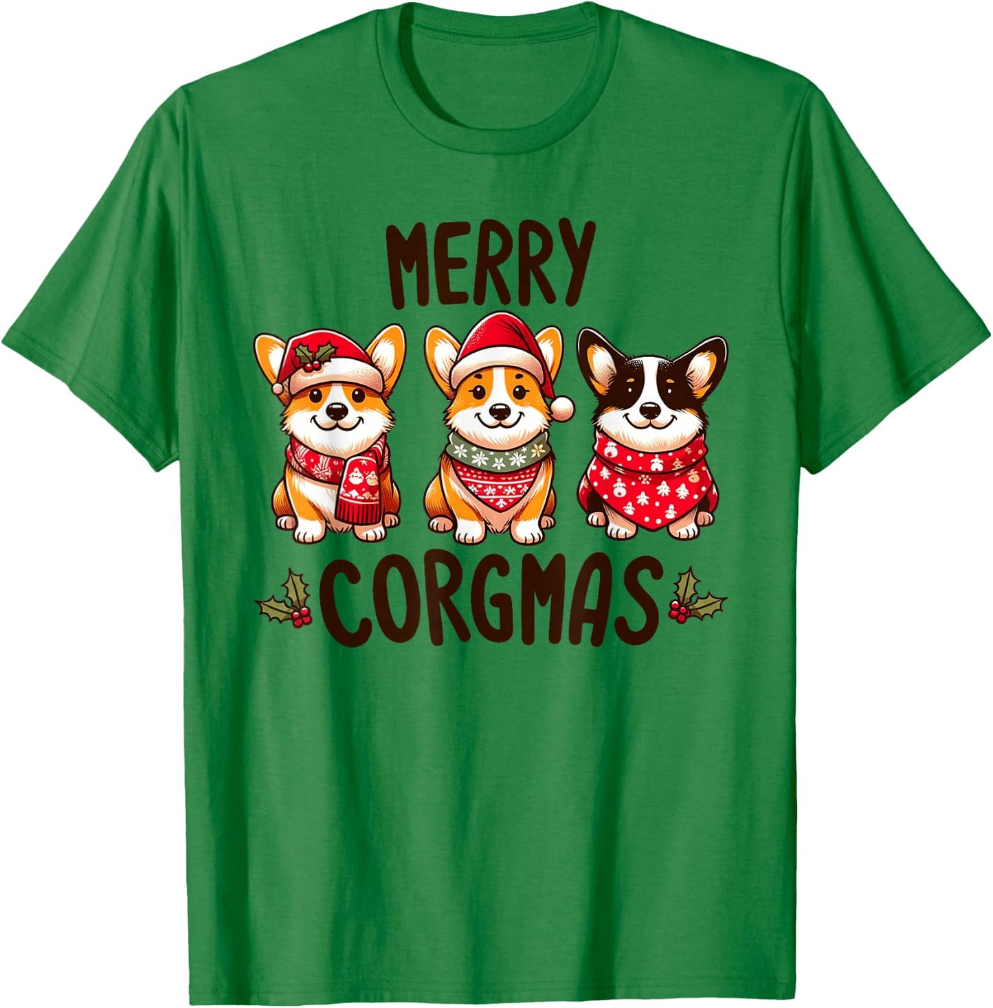 Merry Corgmas Santa Hat Christmas Corgi Dog Mom Dad Owner T-Shirt - T-Shirt | Irish Green