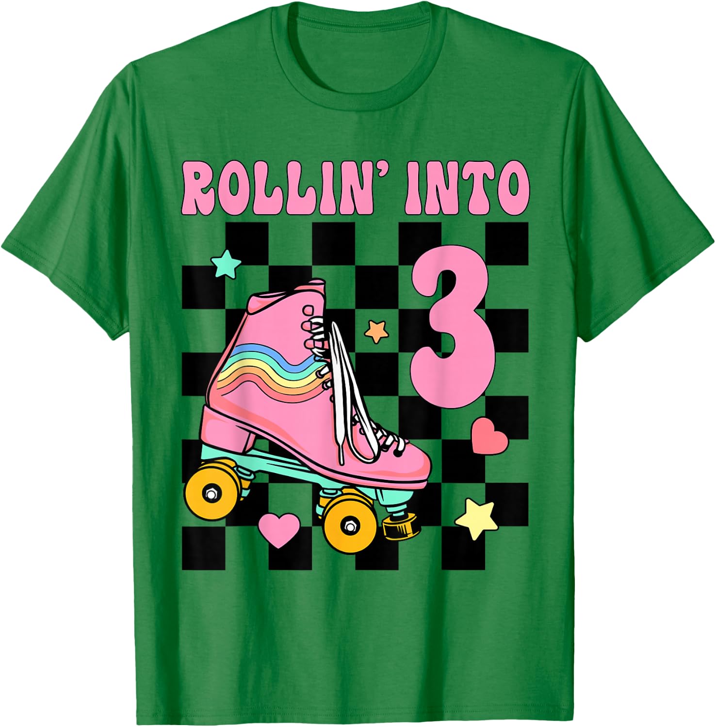 Rolling Into 3 Years Old Roller Skating Girl 3rd Birthday T-Shirt - T-Shirt | Irish Green