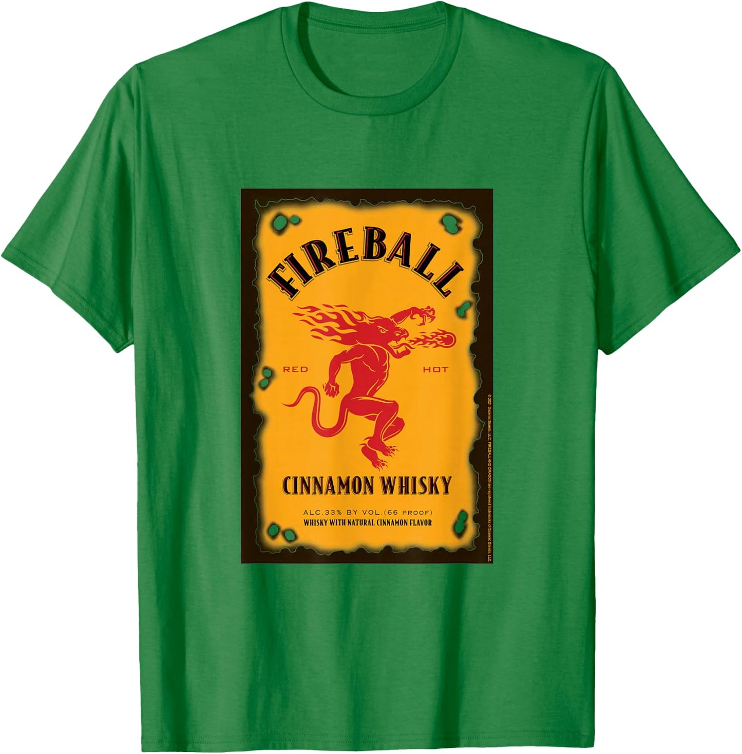 Fireball Cinnamon Whisky Distressed Bottle Label Drink T-Shirt - T-Shirt | Irish Green