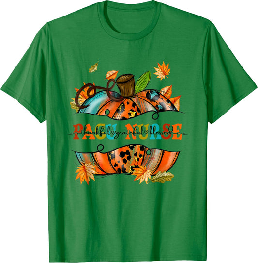 Thankful Grateful Blessed PACU Nurse Pumpkin Autumn Fall T-Shirt - T-Shirt | Irish Green