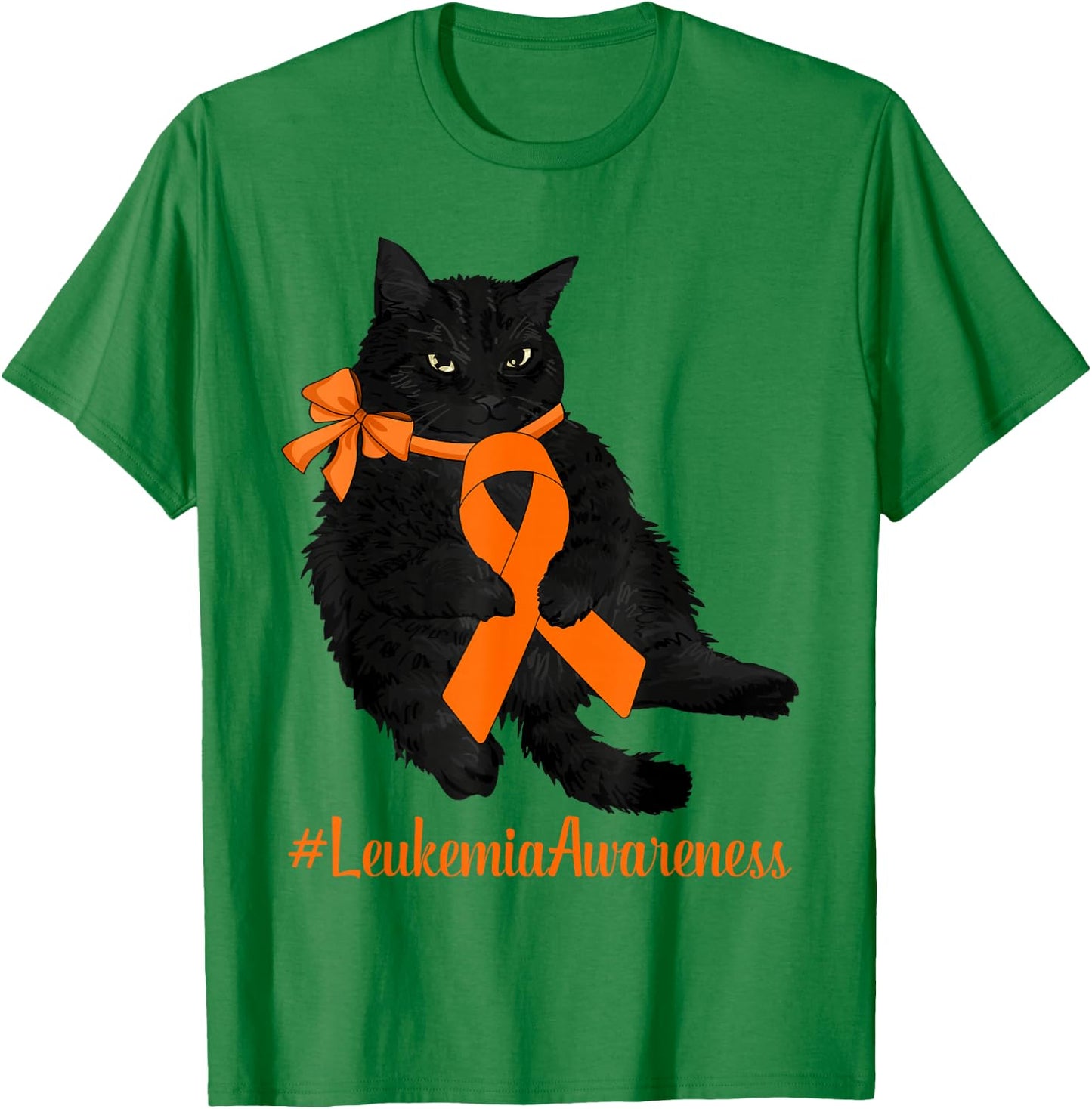 Leukemia Awareness Warrior Fighter Black Cat Orange Ribbon Women Kids T-Shirt - T-Shirt | Irish Green