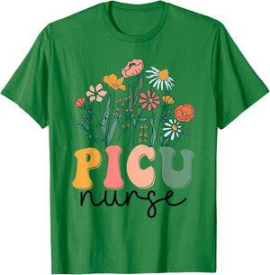 Groovy Wildflower Picu Nurse T-Shirt - T-Shirt | Irish Green