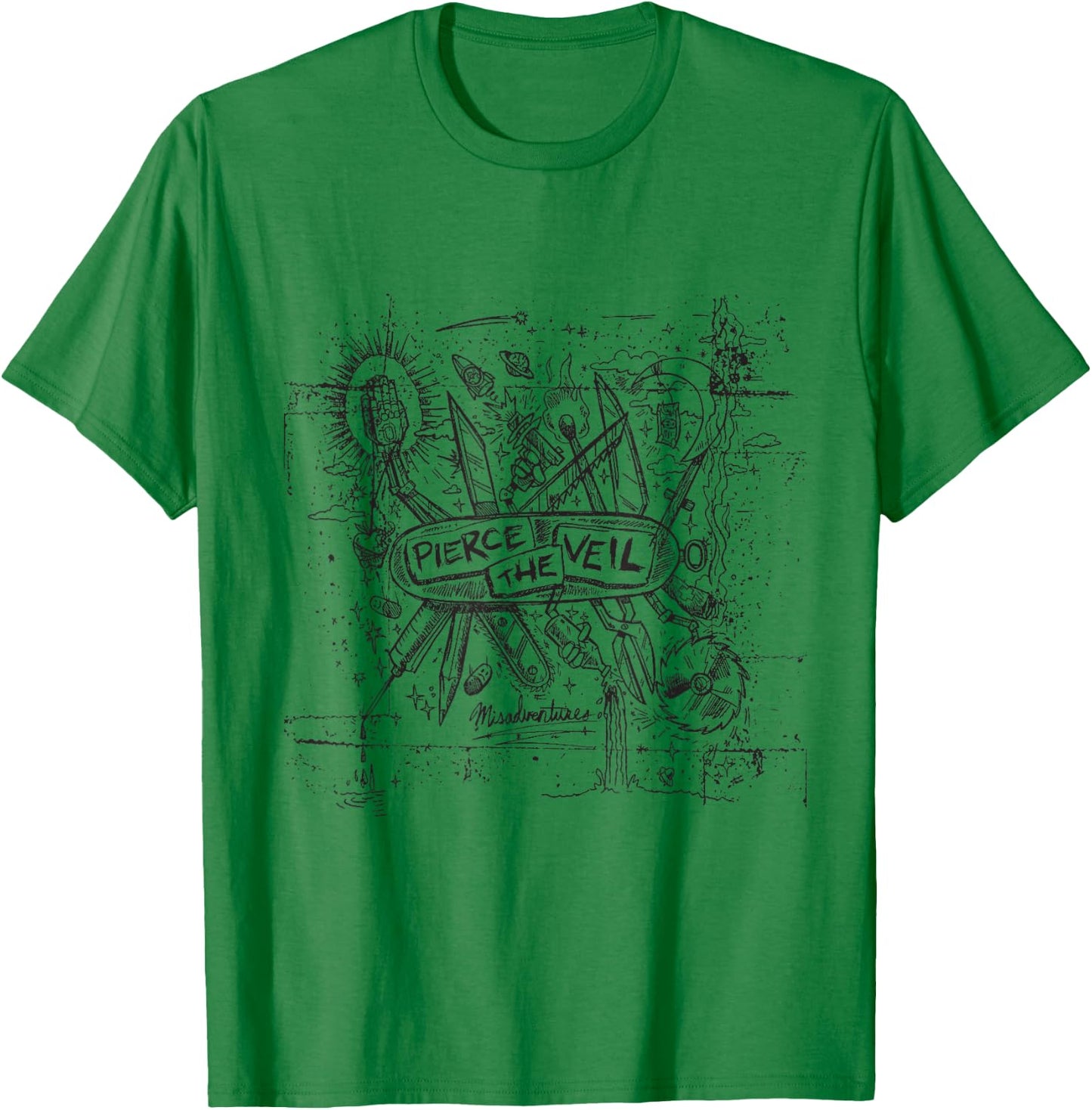 Pierce The Veil - Misadventures Cover in Black Print T-Shirt - T-Shirt | Irish Green