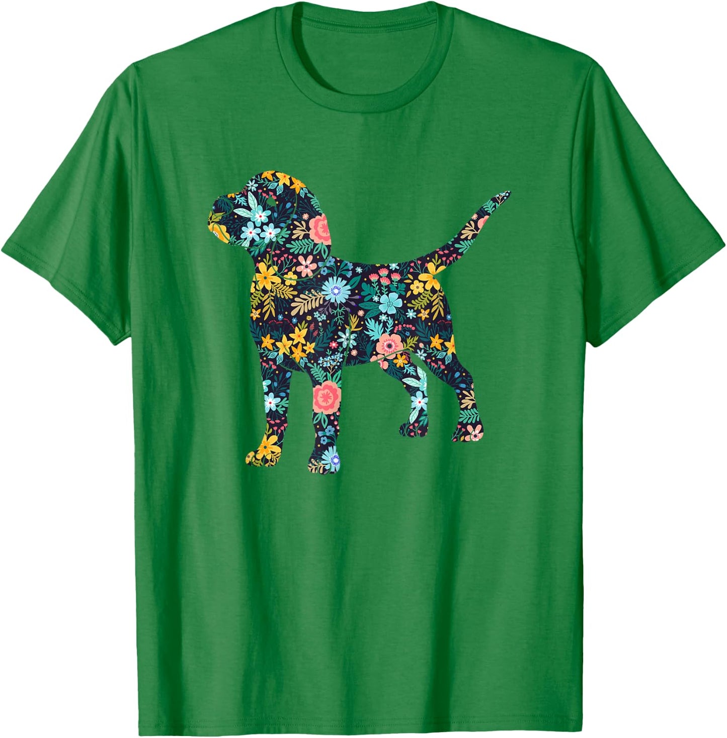Beagle Floral Dog Silhouette Graphic T-Shirt - T-Shirt | Irish Green