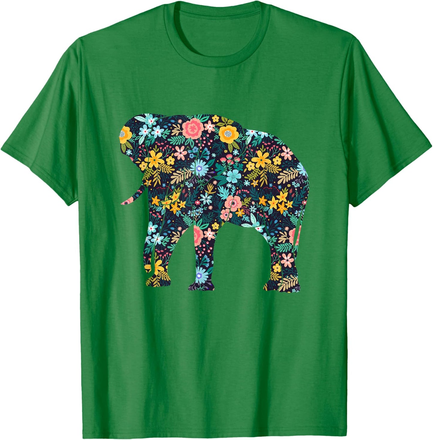 Floral Elephant Silhouette Girls Graphic T-Shirt - T-Shirt | Irish Green