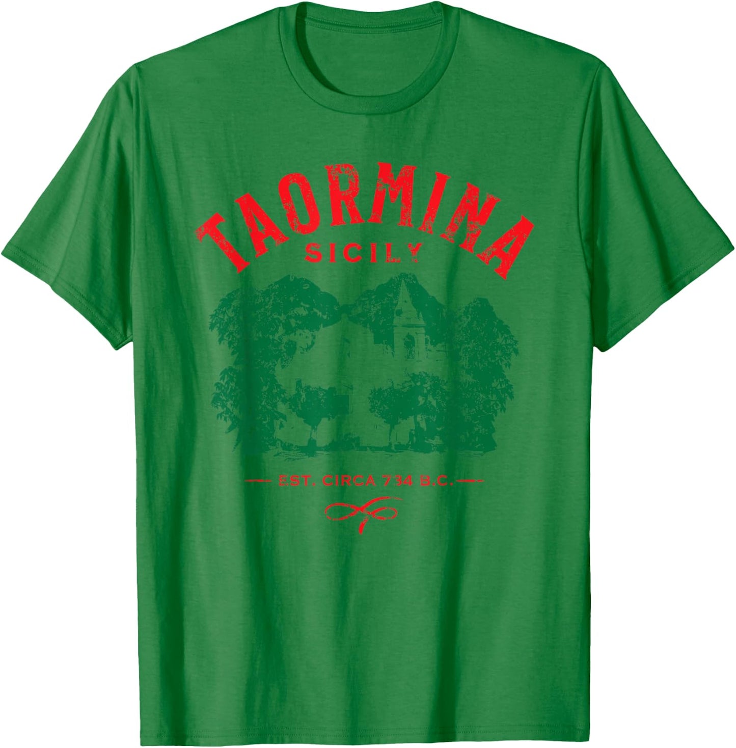 Taormina Sicily Italy Souvenir Distressed Design T-Shirt - T-Shirt | Irish Green