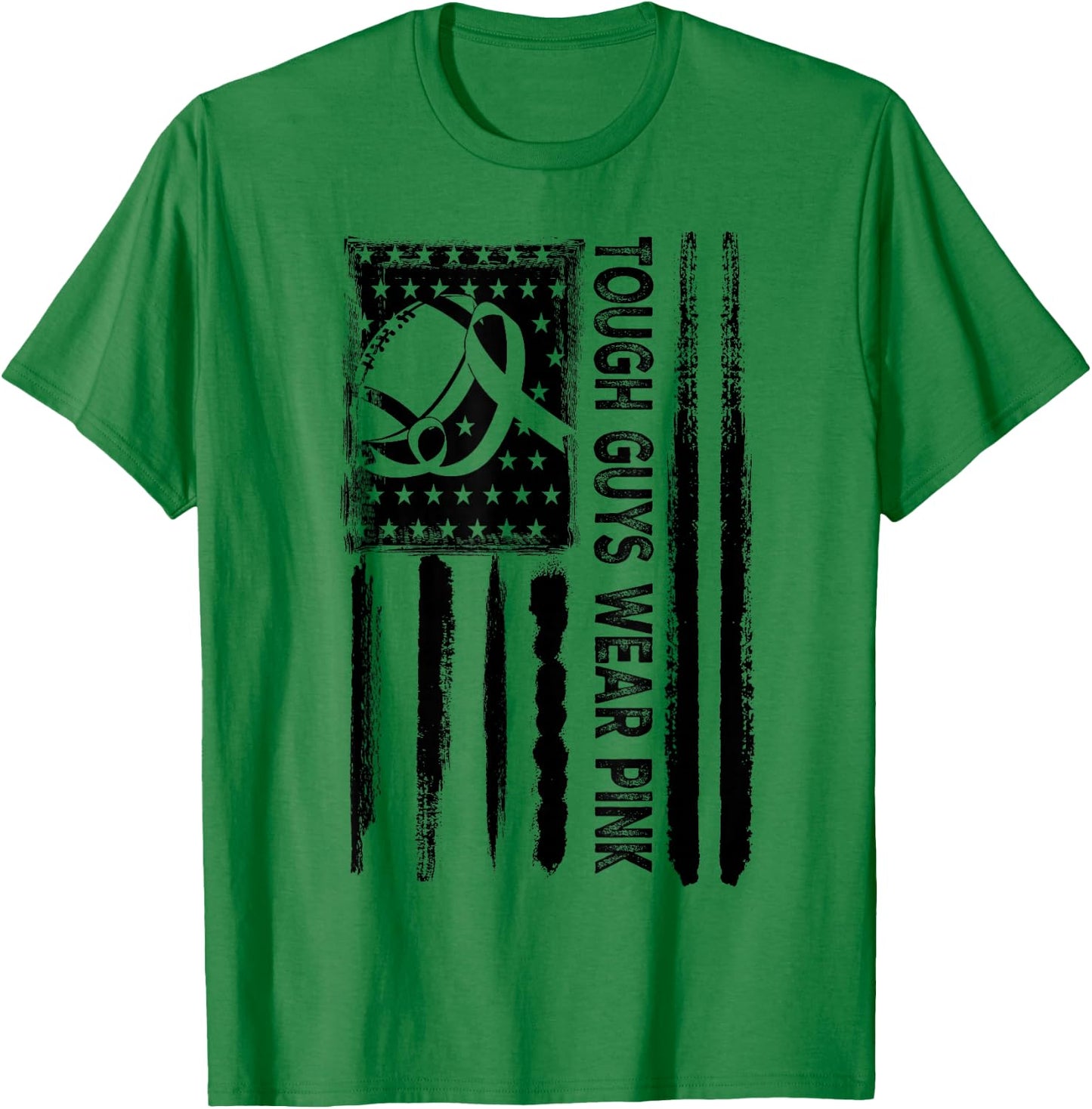 Tough Guys Wear Pink Breast Cancer Football American Flag T-Shirt - T-Shirt | Irish Green