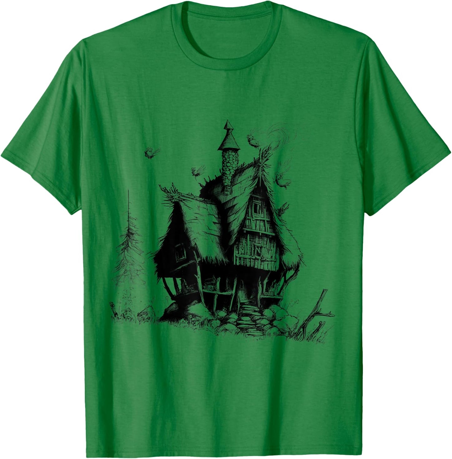 Walking House on Chicken Legs Slavic folklore Baba Yaga Art T-Shirt - T-Shirt | Irish Green