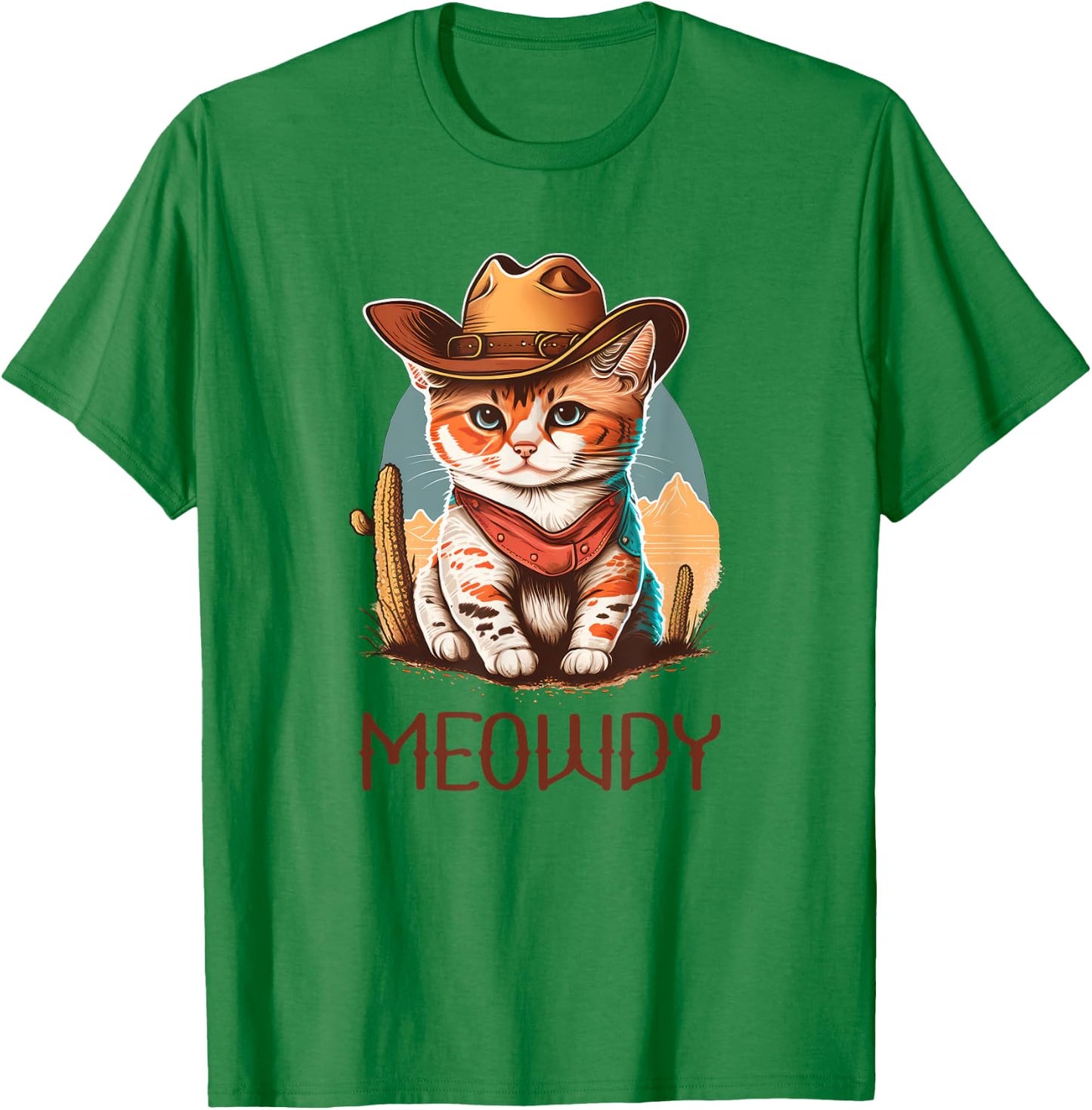 Meowdy Cat Funny Howdy Meme Western Cowboy Kitten T-Shirt - T-Shirt | Irish Green