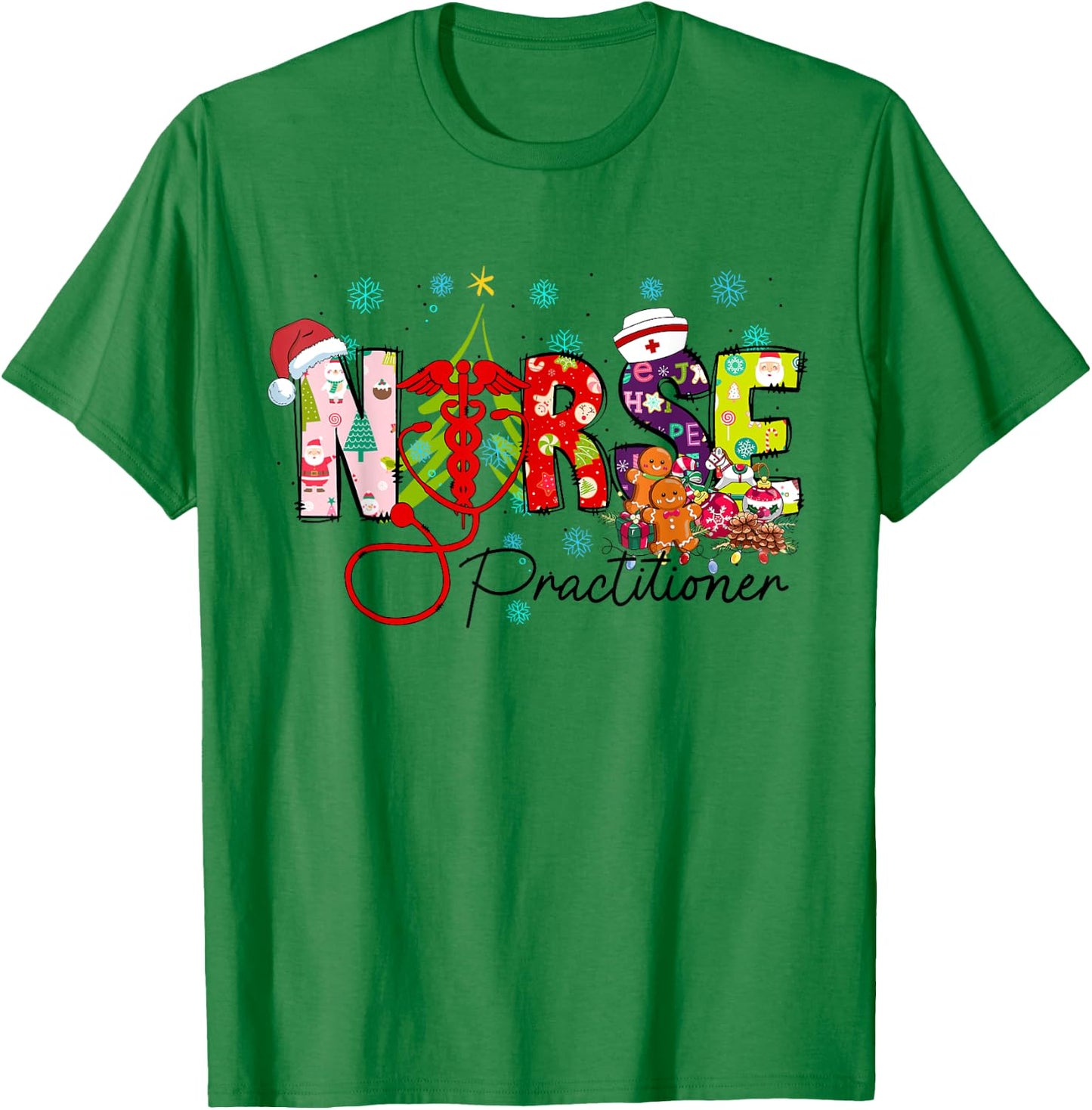 Women Christmas Nurse Practitioner Nurse Crew Stethoscope T-Shirt - T-Shirt | Irish Green