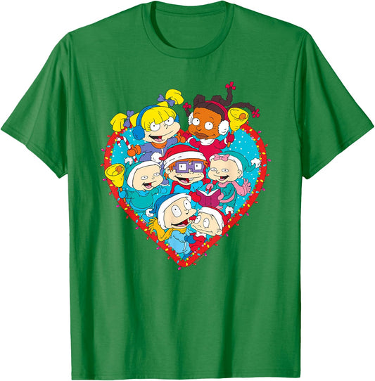 Rugrats Group Christmas Photo With Tommy, Chucky, Angelica T-Shirt - T-Shirt | Irish Green