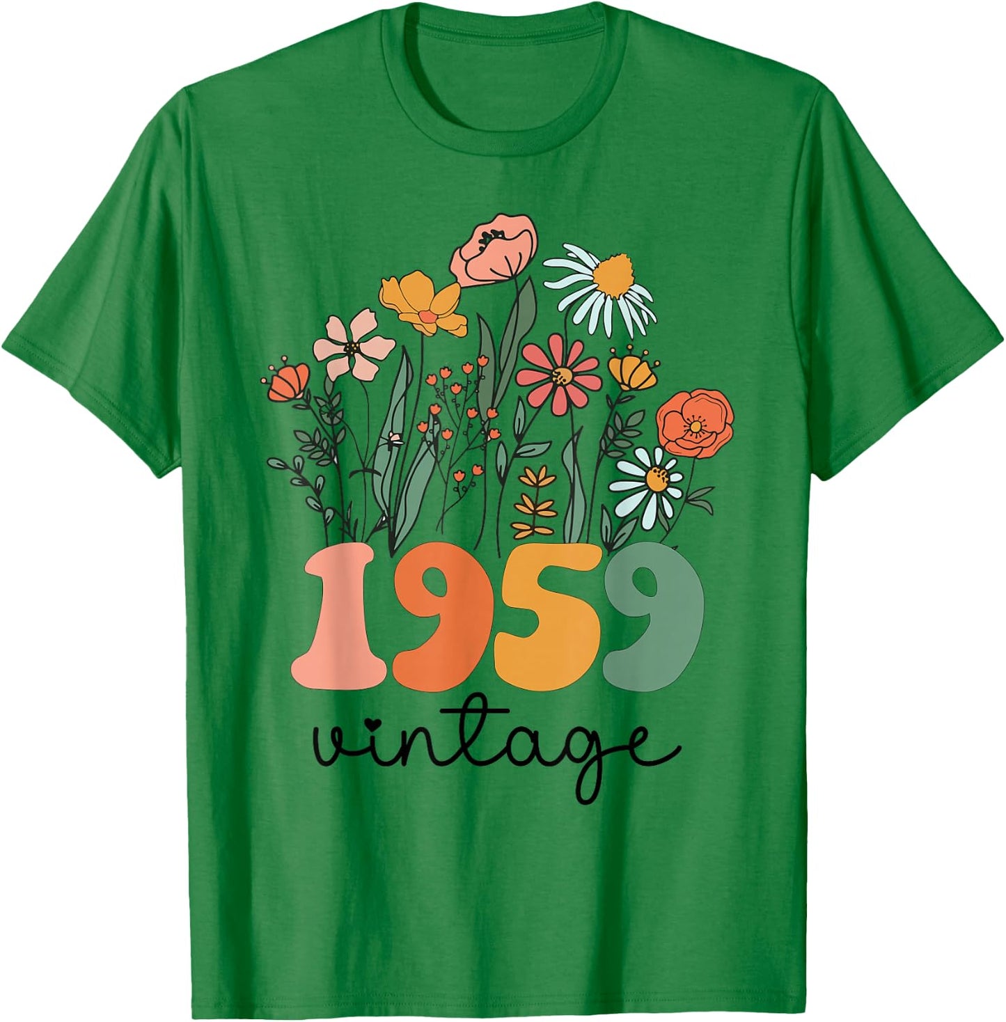66 Years Old Vintage 1959 66th Women Birthday Wildflower T-Shirt - T-Shirt | Irish Green