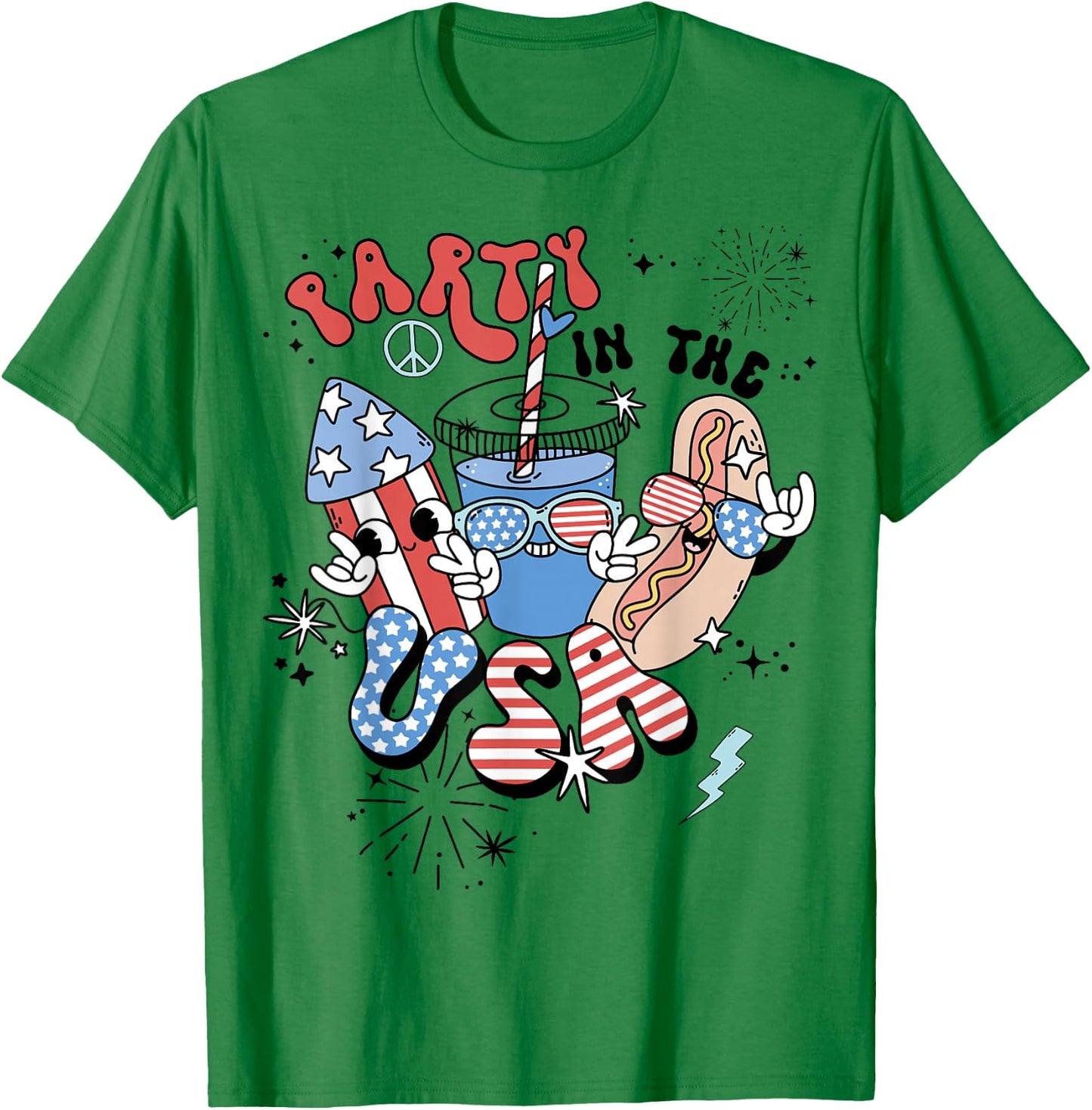 Retro Party in The USA Flag Groovy 4th of July Patriotic T-Shirt - T-Shirt | Irish Green