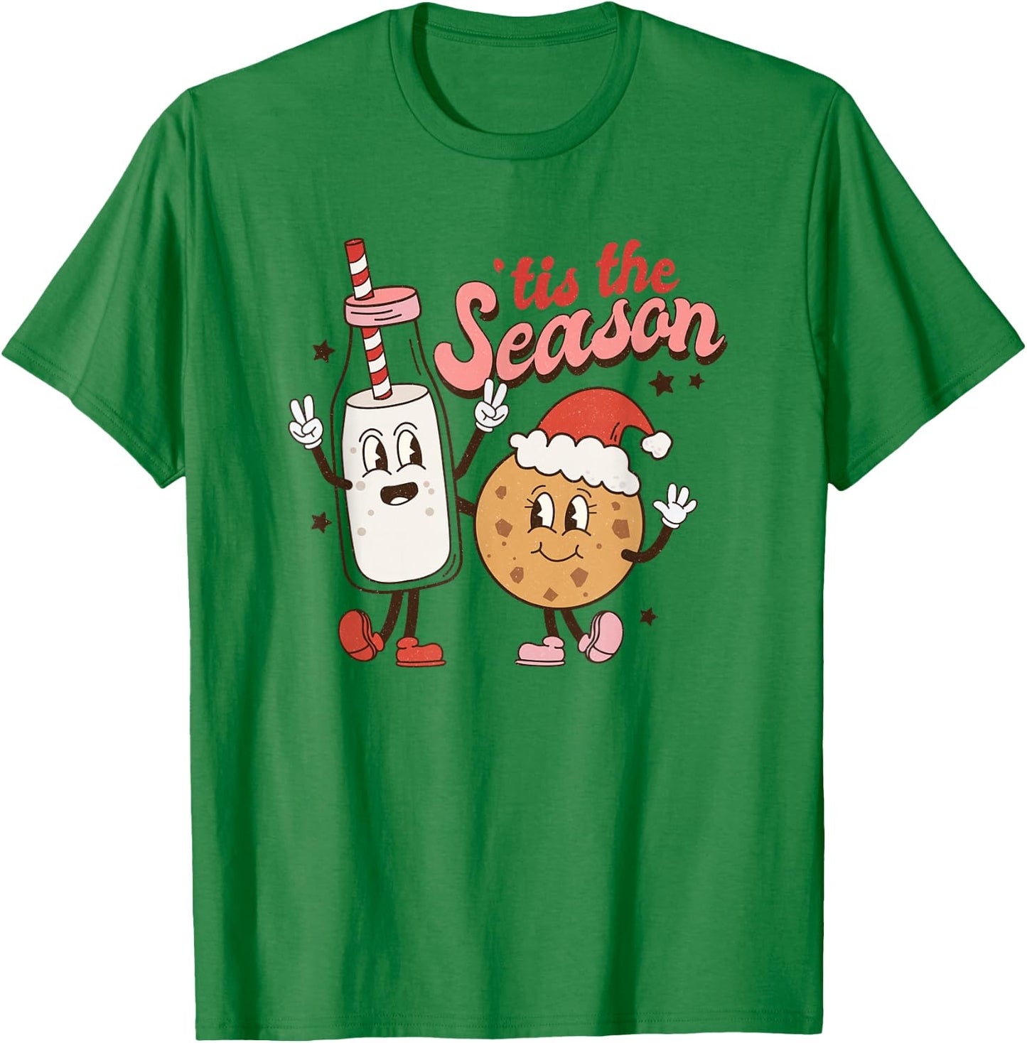 Tis The Season Retro Milk and Cookie Christmas T-Shirt - T-Shirt | Irish Green