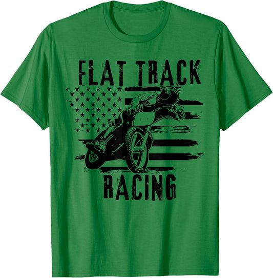 Flat Track Motorcycle Racing American Flag Speedway Dirt T-Shirt - T-Shirt | Irish Green