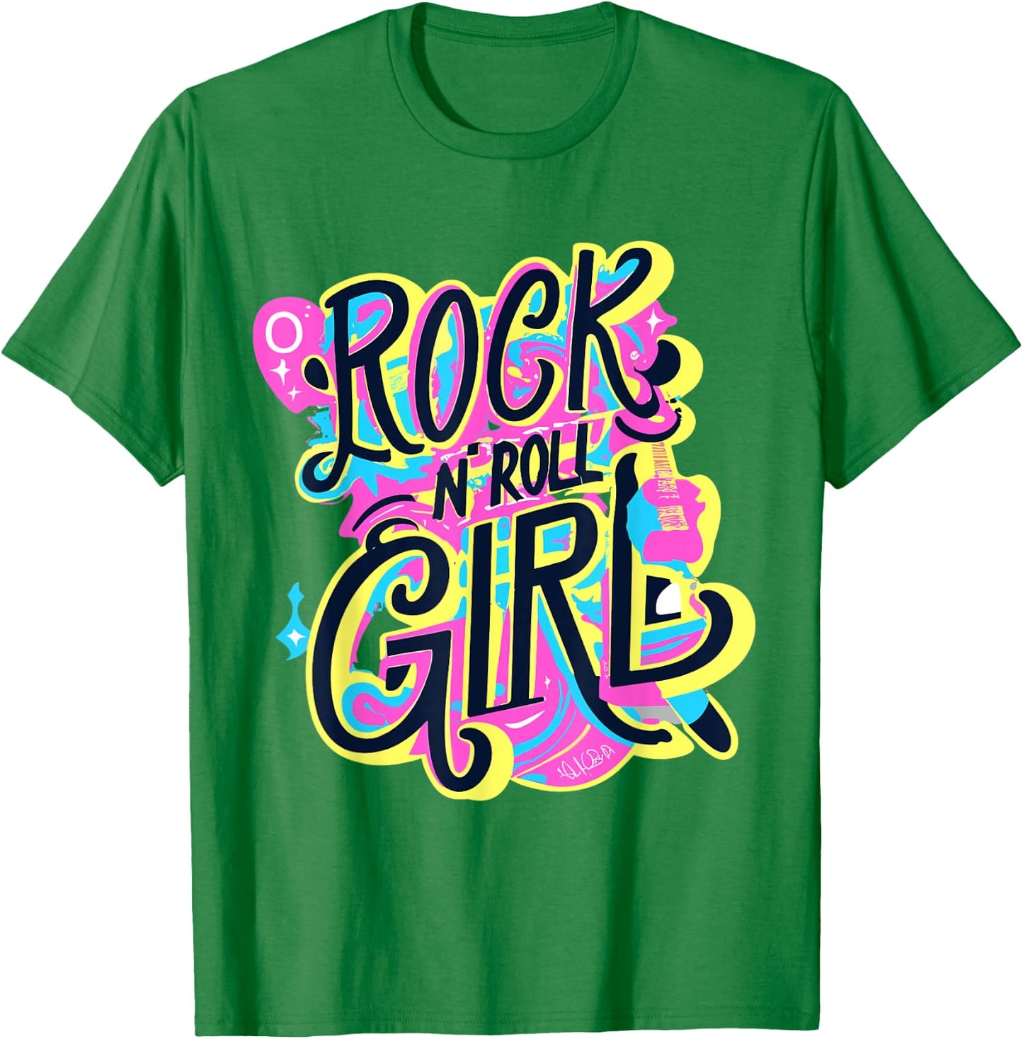 Rock N Roll Girl 80's Costume Graffiti Rock Music Cute T-Shirt - T-Shirt | Irish Green